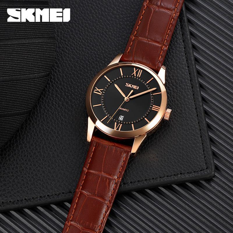 Чоловічий годинник Skmei 9261BNBK Brown-Black з коричневим шкіряним ремінцем та мінеральним склом