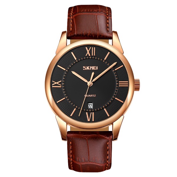 Чоловічий годинник Skmei 9261BNBK Brown-Black з коричневим шкіряним ремінцем та мінеральним склом