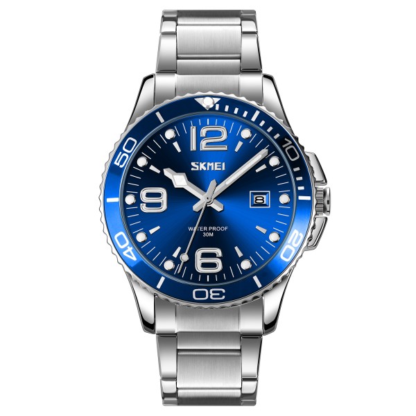 Мужские классические часы Skmei 9278BU Blue с серебристым браслетом и синим циферблатом