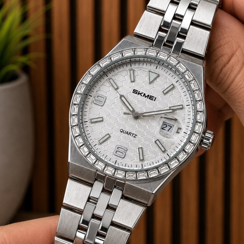 Чоловічий класичний годинник Skmei 2655SISI All Silver зі сріблястим циферблатом та металевим браслетом