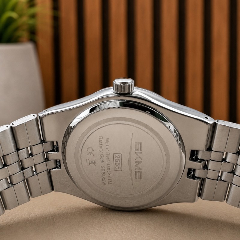 Чоловічий класичний годинник Skmei 2655SISI All Silver зі сріблястим циферблатом та металевим браслетом