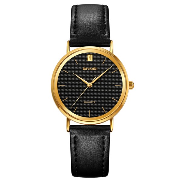 Жіночий класичний годинник Skmei 2568GDBK Gold-Black з мінеральним склом та шкіряним ремінцем