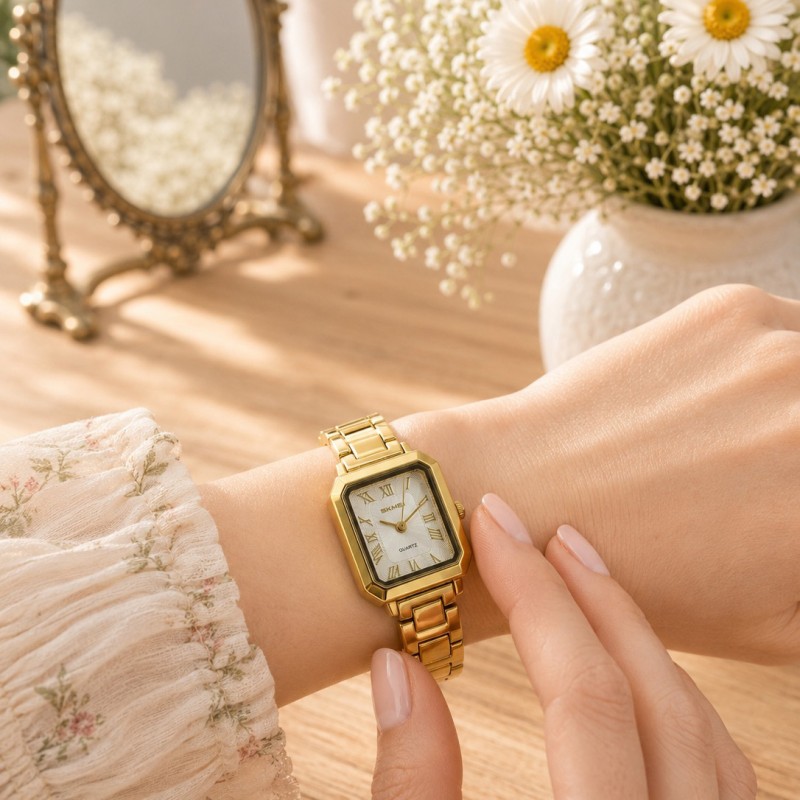Жіночий годинник Skmei 2582GDSI Gold-Silver у класичному стилі з золотистим браслетом