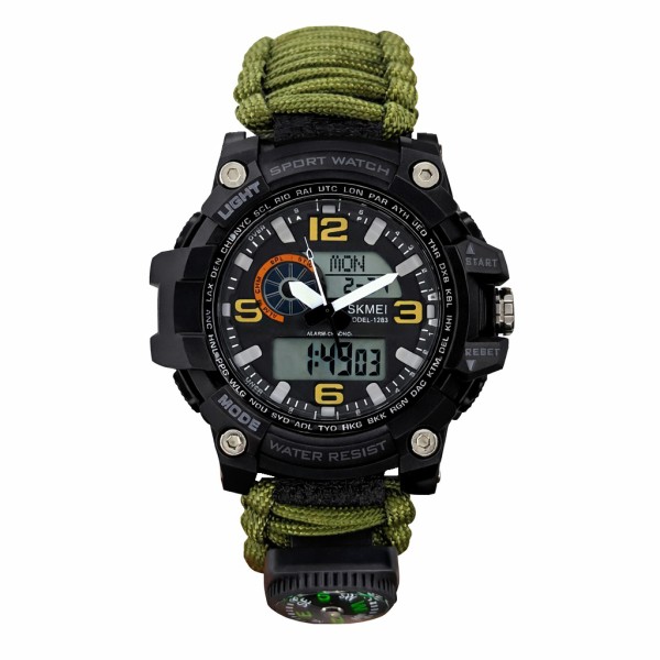Чоловічий годинник Skmei 1283NAG Army Green-Black тактичний з компасом та паракордовим ремінцем