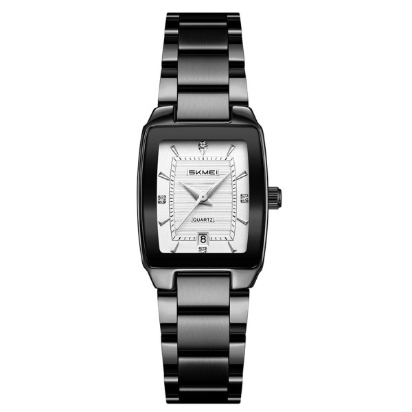 Женские часы Skmei 2578BK Black с прямоугольным корпусом и металлическим браслетом