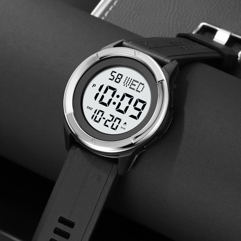 Мужские спортивные часы Skmei 2047BKWT Black-Silver с электронным циферблатом и водозащитой 5 ATM