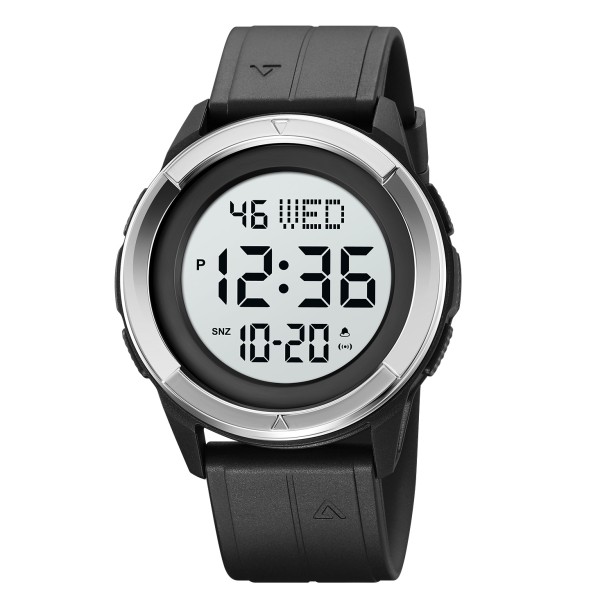 Мужские спортивные часы Skmei 2047BKWT Black-Silver с электронным циферблатом и водозащитой 5 ATM