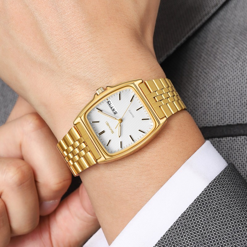 Женские часы Skmei 2628GDWT Gold-White в классическом стиле с золотистым браслетом