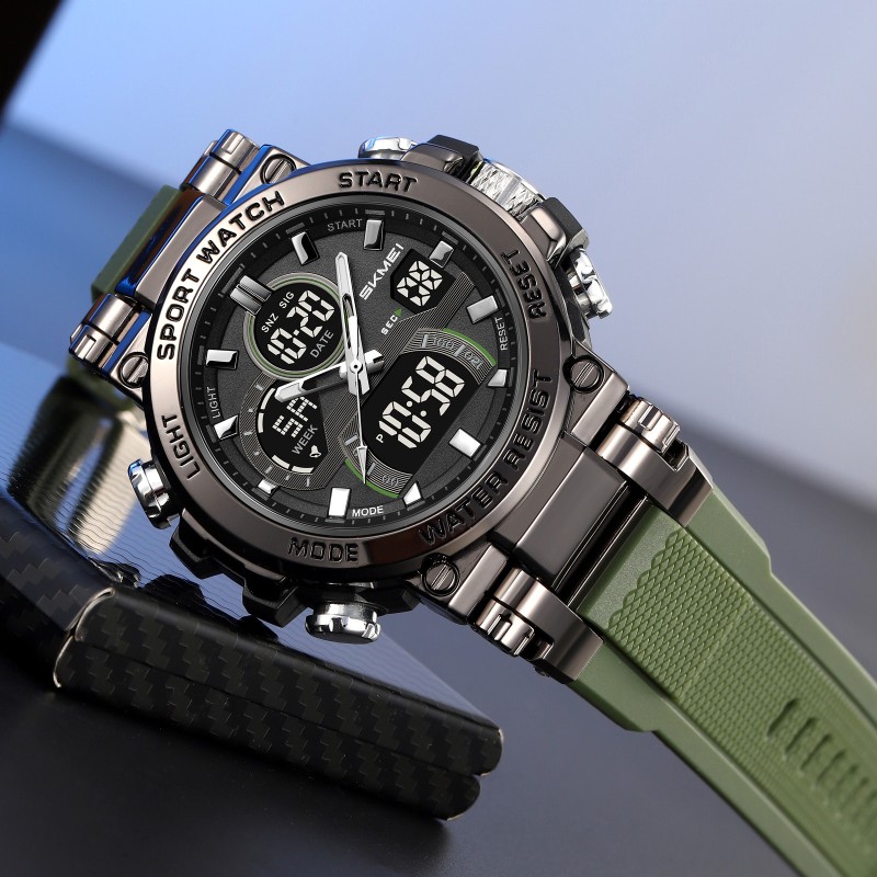Мужские спортивные часы Skmei 2500AG Army Green с комбинированным циферблатом и водозащитой 5 ATM
