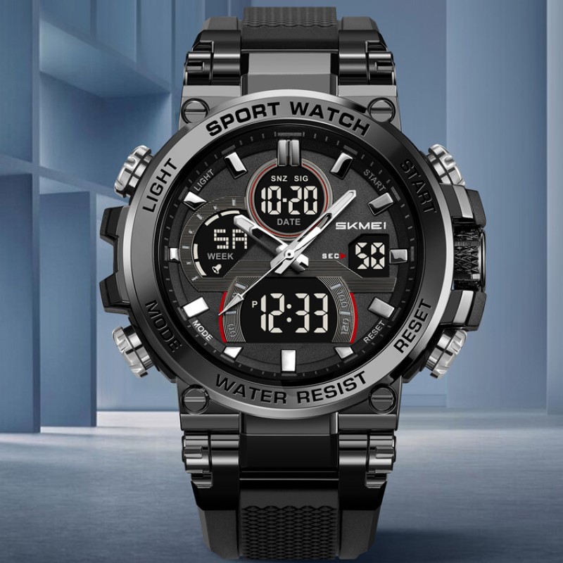 Мужские спортивные часы Skmei 2500BK Black с комбинированным циферблатом и водозащитой 5 ATM