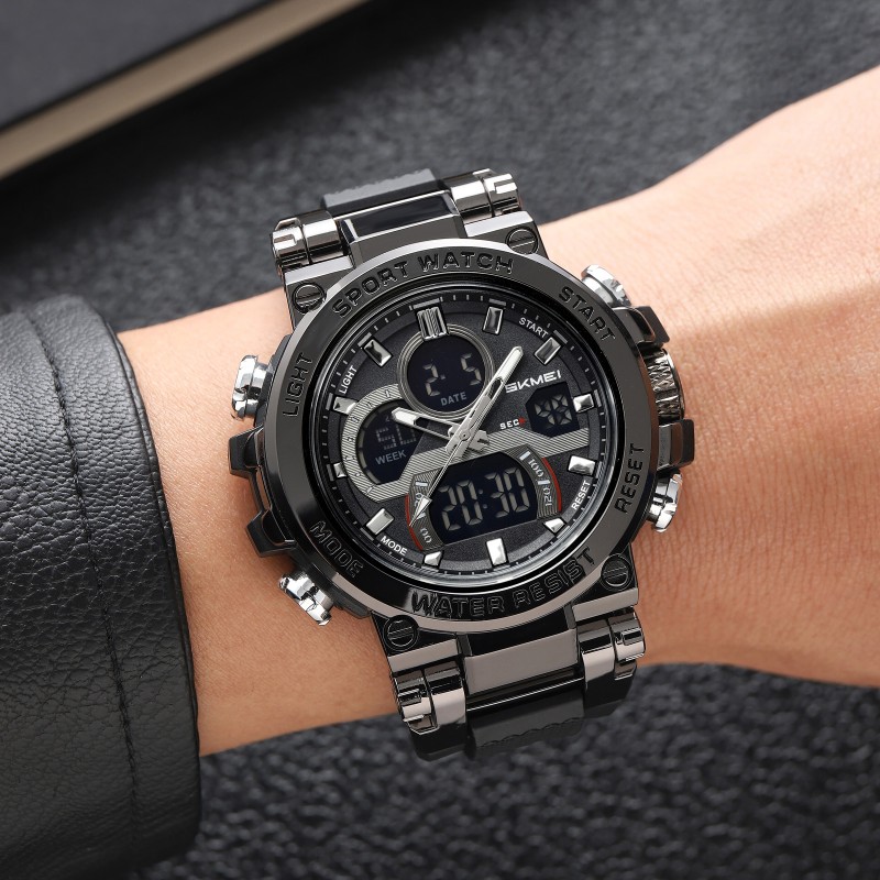 Мужские спортивные часы Skmei 2500BK Black с комбинированным циферблатом и водозащитой 5 ATM