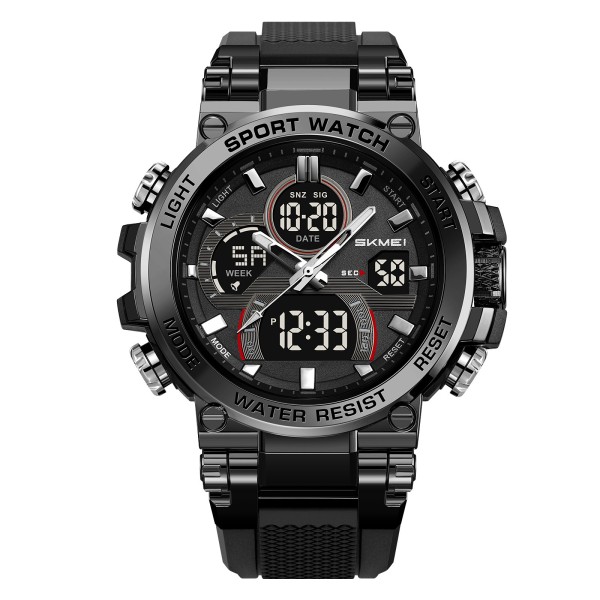 Мужские спортивные часы Skmei 2500BK Black с комбинированным циферблатом и водозащитой 5 ATM