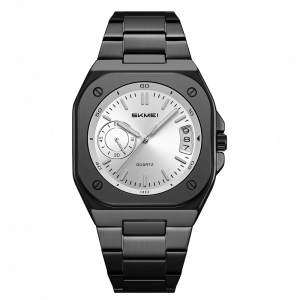 Мужские часы Skmei 2572BKSI Black-White с металлическим браслетом и минеральным стеклом