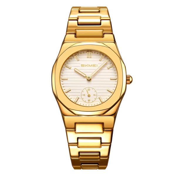 Жіночий класичний годинник Skmei 2681GDSI Gold-Silver з мінеральним склом та металевим браслетом