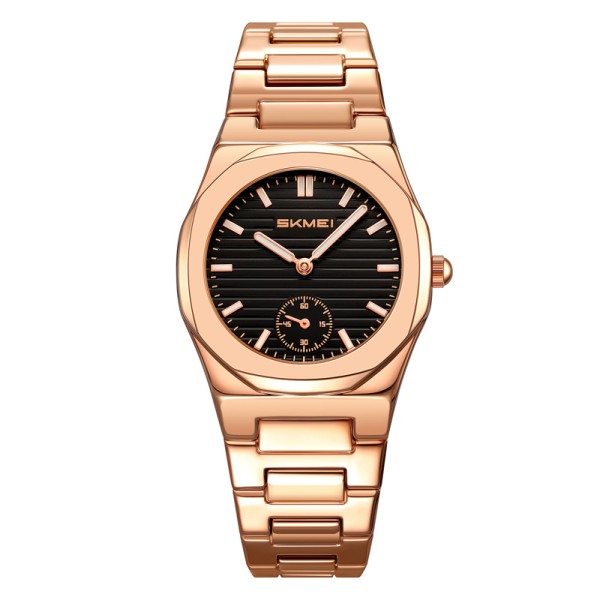 Женские часы Skmei 2681RGBK Rose Gold-Black с минеральным стеклом и металлическим браслетом