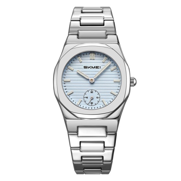 Жіночий годинник Skmei 2681SIBU Silver-Light Blue з мінеральним склом та сріблястим браслетом