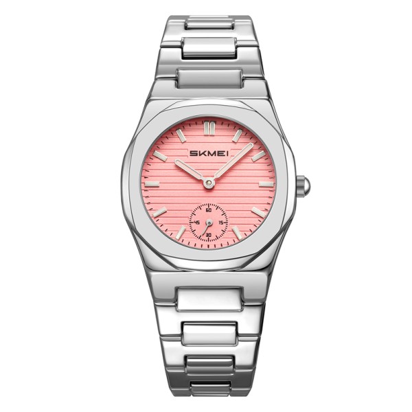 Женские классические часы Skmei 2681SIPK Silver-Pink с серебристым браслетом и розовым циферблатом