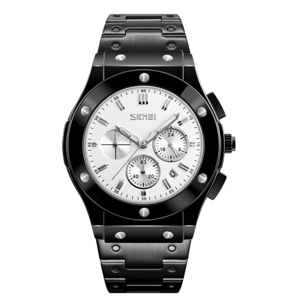 Чоловічий наручний годинник Skmei 9157SSI Silver-Steel з хронографом та металевим браслетом