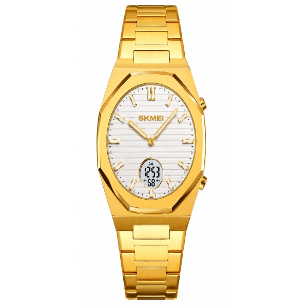 Мужские часы Skmei 2703GDSI Gold-Silver с комбинированным циферблатом и металлическим браслетом