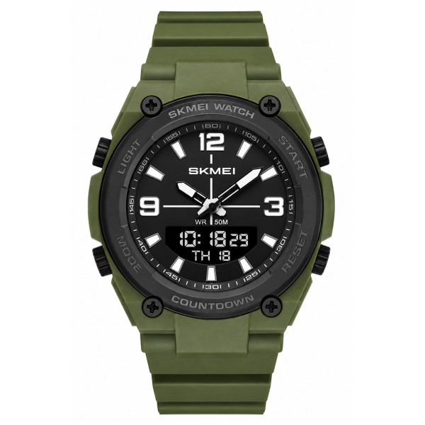 Мужские спортивные часы Skmei 2796AG Army Green с комбинированным циферблатом и подсветкой