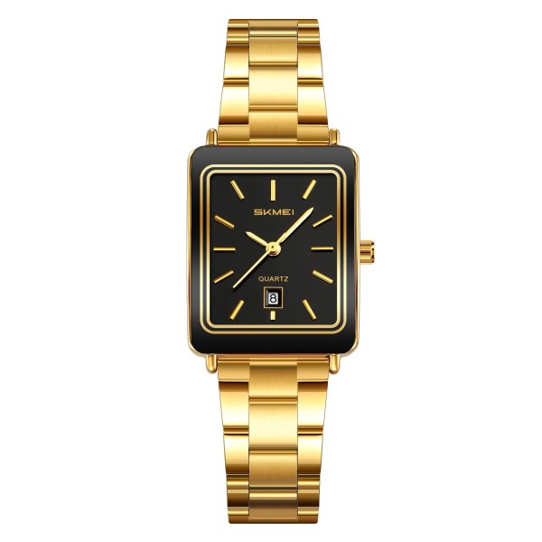 Мужские классические часы Skmei 2566GDBK Gold-Black с золотистым браслетом и минеральным стеклом