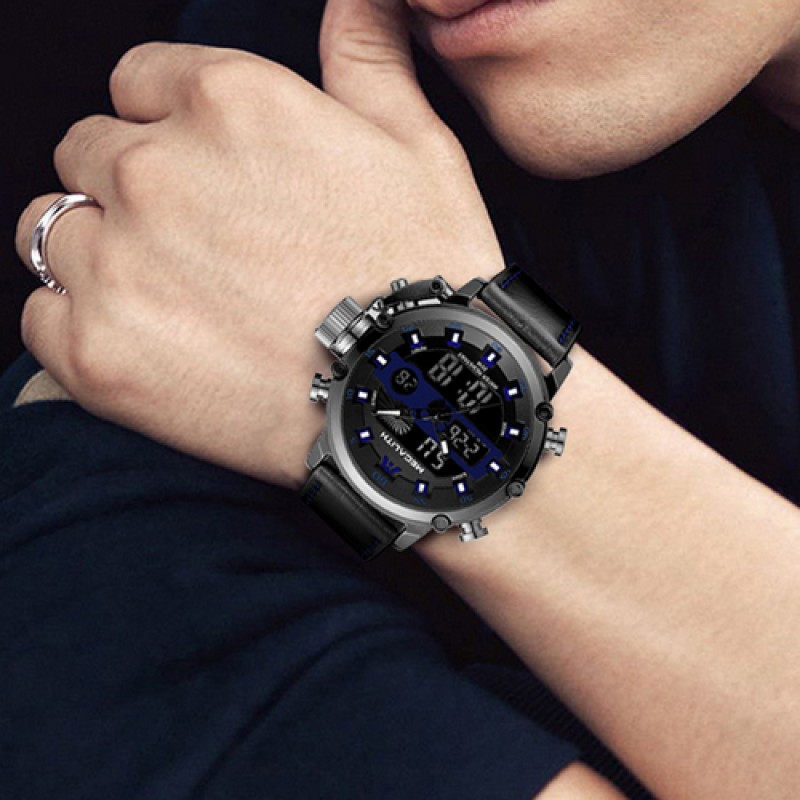 Мужские спортивные часы Megalith 8051M Black-Dark Gray-Blue с комбинированным циферблатом
