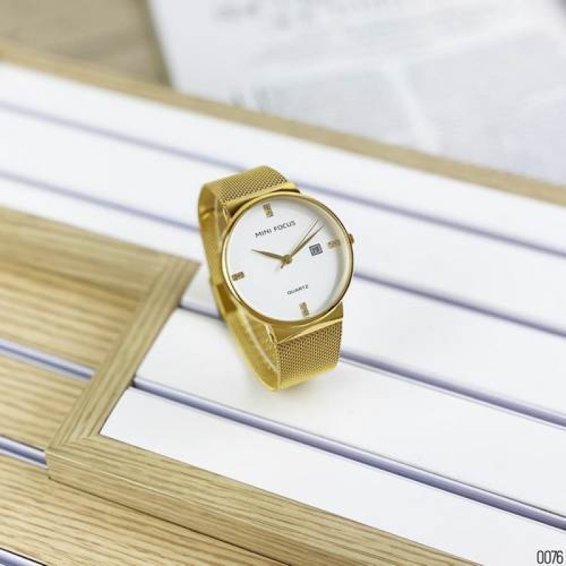 Наручные часы Mini Focus MF0181G Gold-White с хронографом и золотистым стальным браслетом