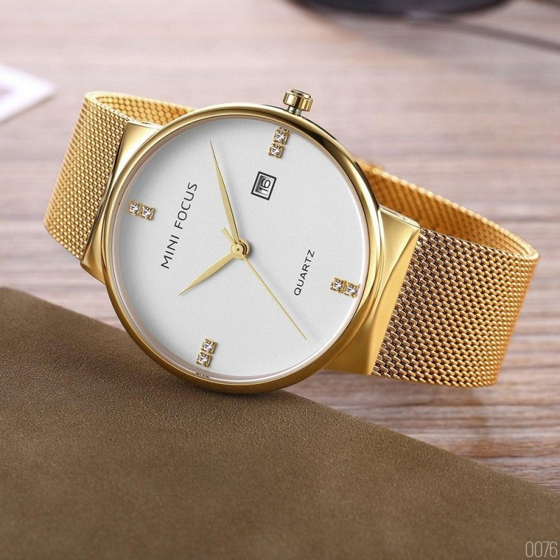 Наручные часы Mini Focus MF0181G Gold-White с хронографом и золотистым стальным браслетом