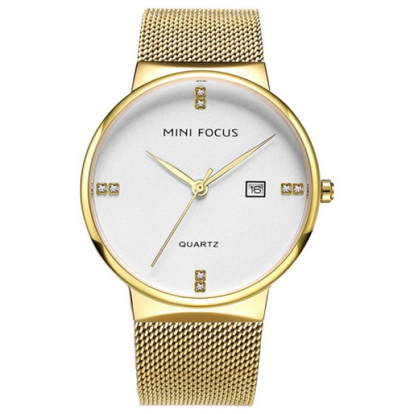 Наручные часы Mini Focus MF0181G Gold-White с хронографом и золотистым стальным браслетом