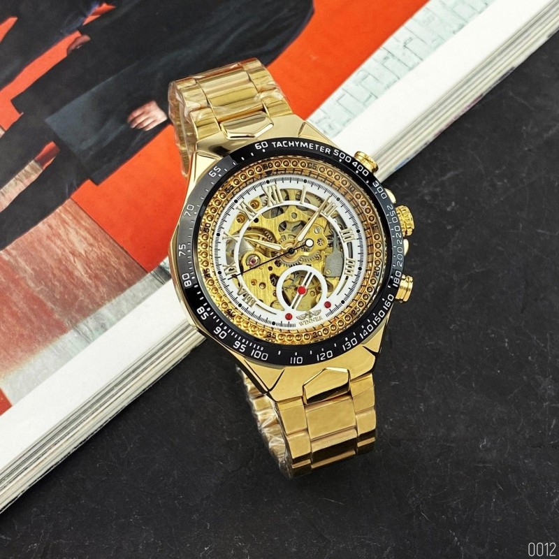 Мужские механические часы Winner 8067 Gold-Black-White Red Cristal с автоподзаводом