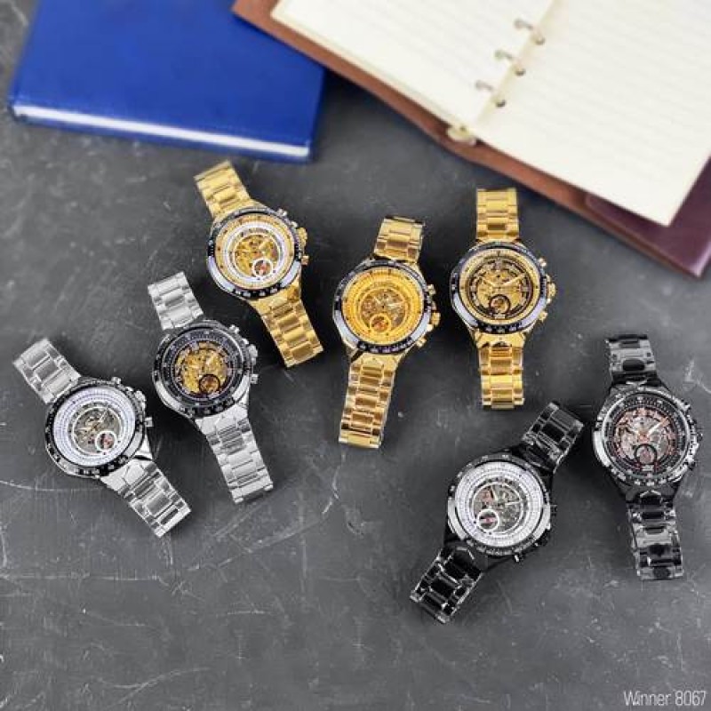 Мужские механические часы Winner 8067 Gold-Black-White Red Cristal с автоподзаводом