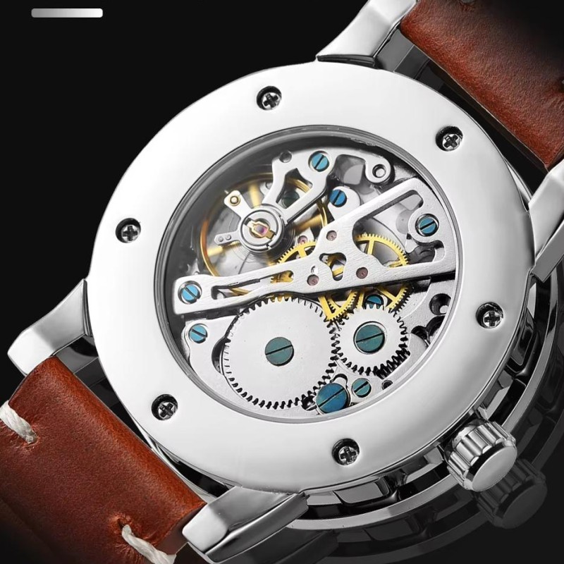 Мужские механические часы Winner 8278 Silver-Gold-Black в серебристом корпусе с люминесцентными стрелками