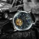 Мужские механические часы Winner 8271 Silver-Black с автоподзаводом и кожаным ремешком