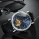 Мужские механические часы Winner 8271 Silver-Blue с автоподзаводом и кожаным ремешком