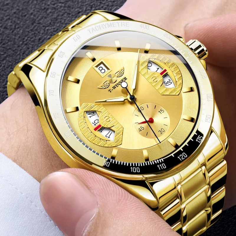 Мужские механические часы Winner 8267 Gold с автоподзаводом и хронографом