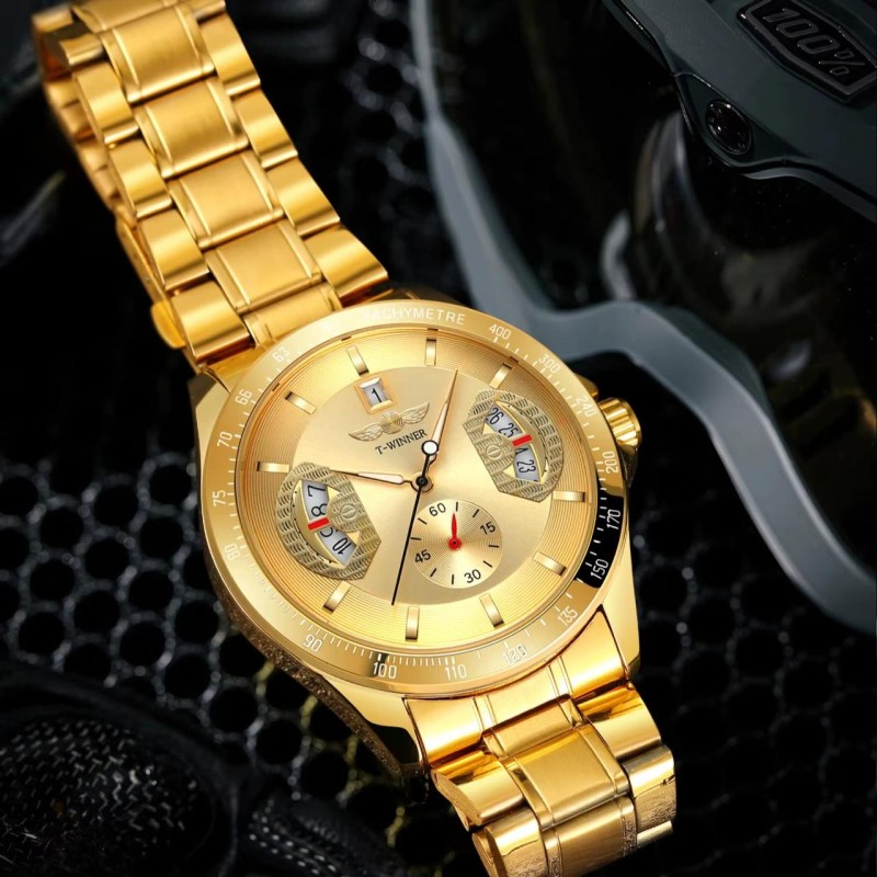 Мужские механические часы Winner 8267 Gold с автоподзаводом и хронографом