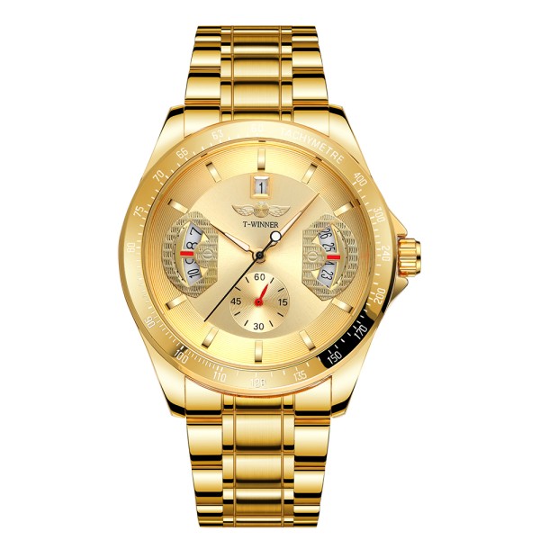 Мужские механические часы Winner 8267 Gold с автоподзаводом и хронографом