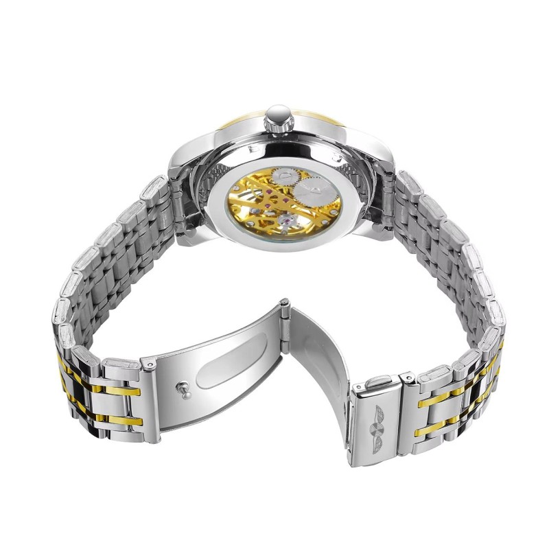 Мужские механические часы Winner 8250 Silver-White со стальным браслетом и люминесценцией