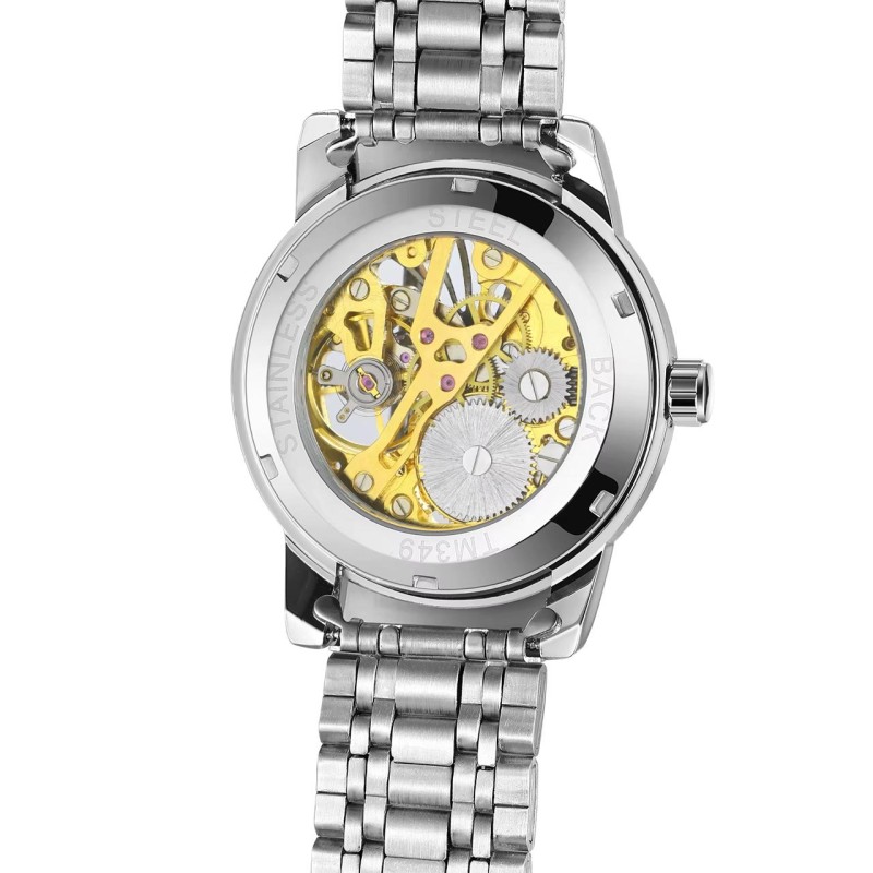 Мужские механические часы Winner 8250 Silver-White со стальным браслетом и люминесценцией