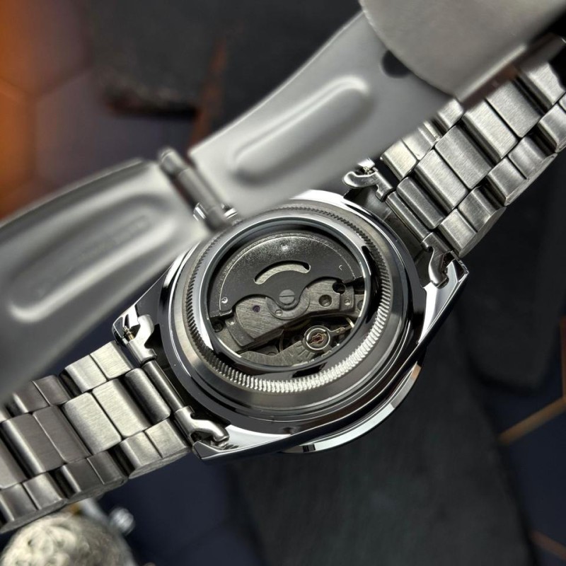 Мужские механические часы Winner 8287 Silver-Blue с автоподзаводом и стальным браслетом