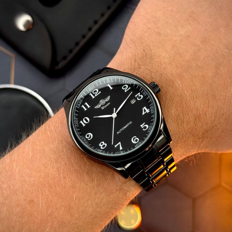 Мужские механические часы Winner 8023 Black Steel с автоподзаводом и стальным браслетом