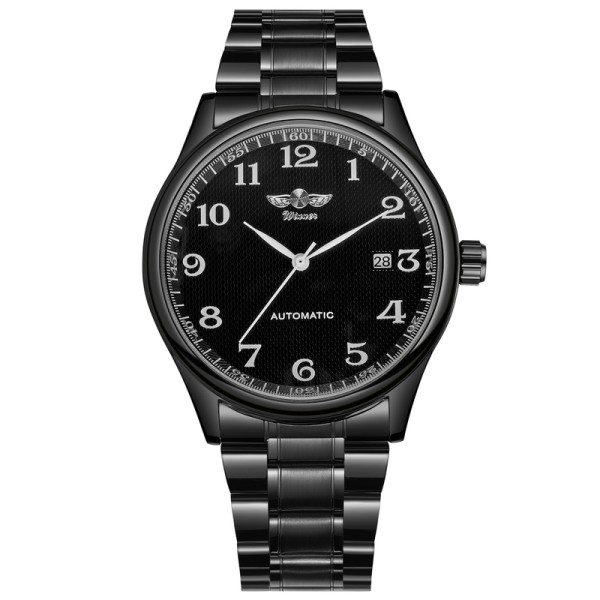 Мужские механические часы Winner 8023 Black Steel с автоподзаводом и стальным браслетом