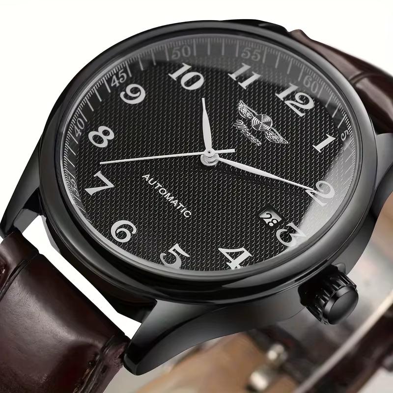 Мужские механические часы Winner 8023 Black Leather с автоподзаводом и датой