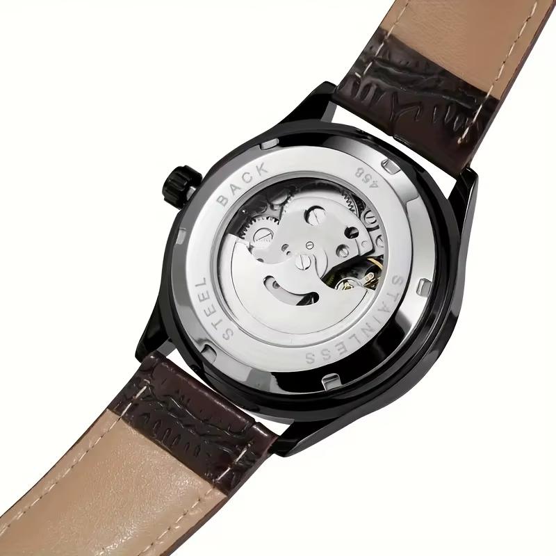 Мужские механические часы Winner 8023 Black Leather с автоподзаводом и датой