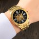 Мужские механические часы Winner 8184 Gold-Black Steel с автоподзаводом и стальным браслетом