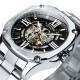 Мужские механические часы Winner 8184 Silver-Black Steel с автоподзаводом и стальным браслетом