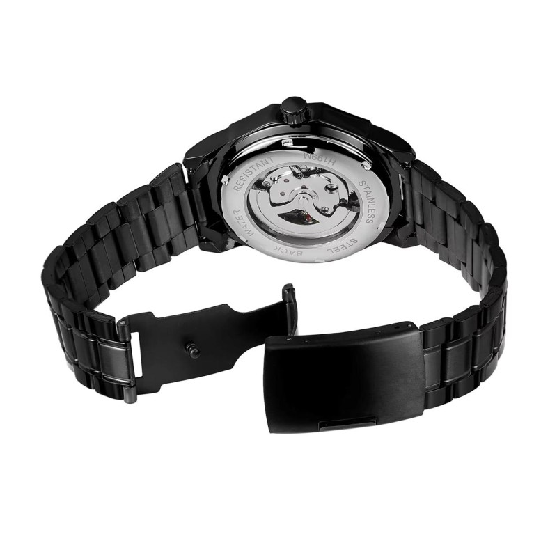 Мужские механические часы Winner 8116 Black-White Steel с автоподзаводом и стальным браслетом