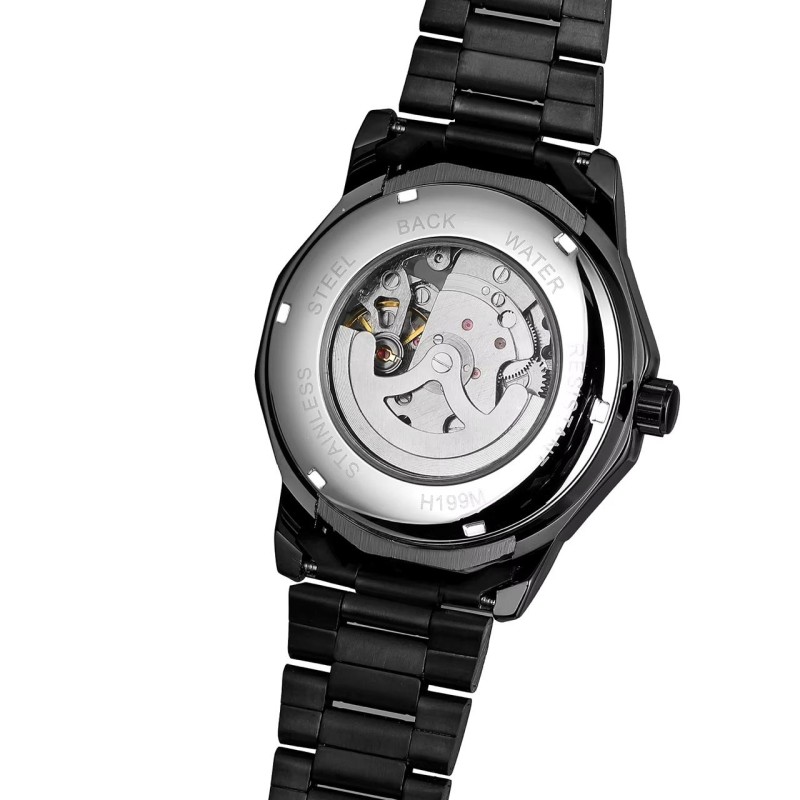 Мужские механические часы Winner 8116 Black-White Steel с автоподзаводом и стальным браслетом