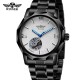 Мужские механические часы Winner 8116 Black-White Steel с автоподзаводом и стальным браслетом