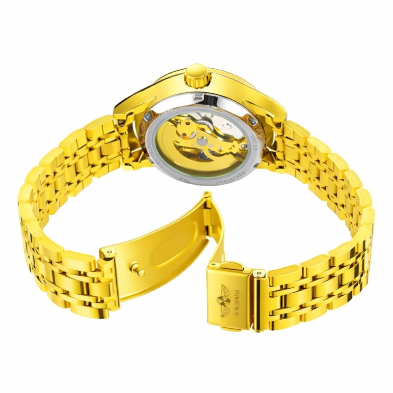 Мужские механические часы Winner 8222 Gold Steel с автоподзаводом и золотистым браслетом